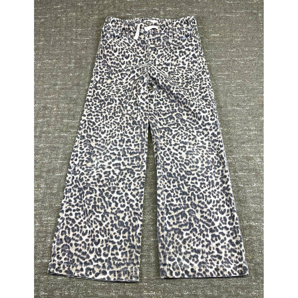 SO Girls Size 10 Leopard Animal Print Wide-Leg Cotton Denim Pants